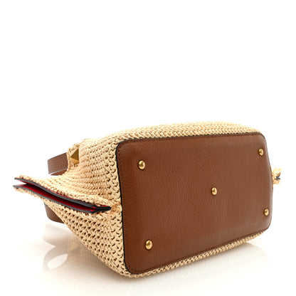 Valentino Garavani Raffia Grained Calfskin Small Rockstud Vlogo Tote Naturale 4 of 8