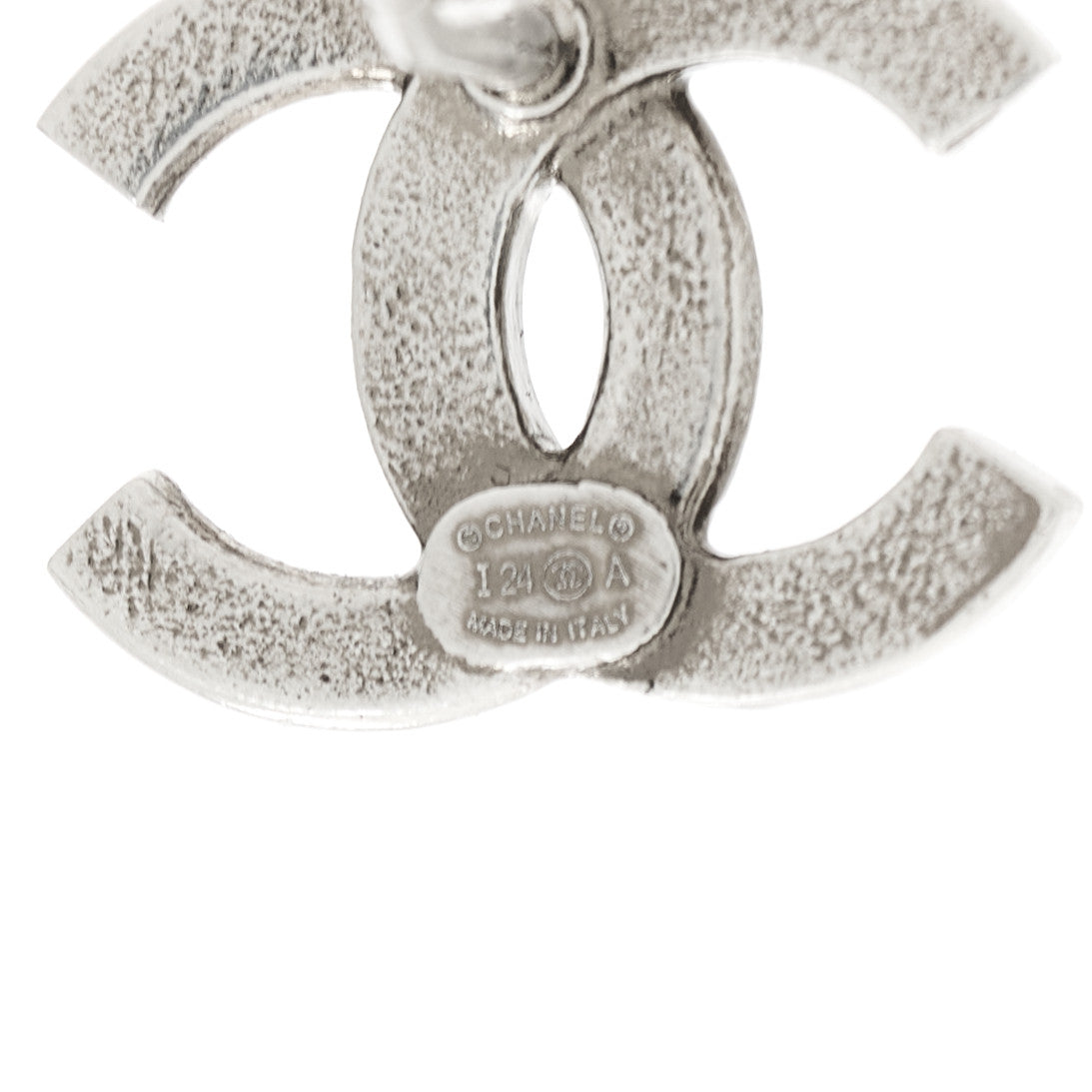 Metal Crystal CC Earrings Silver