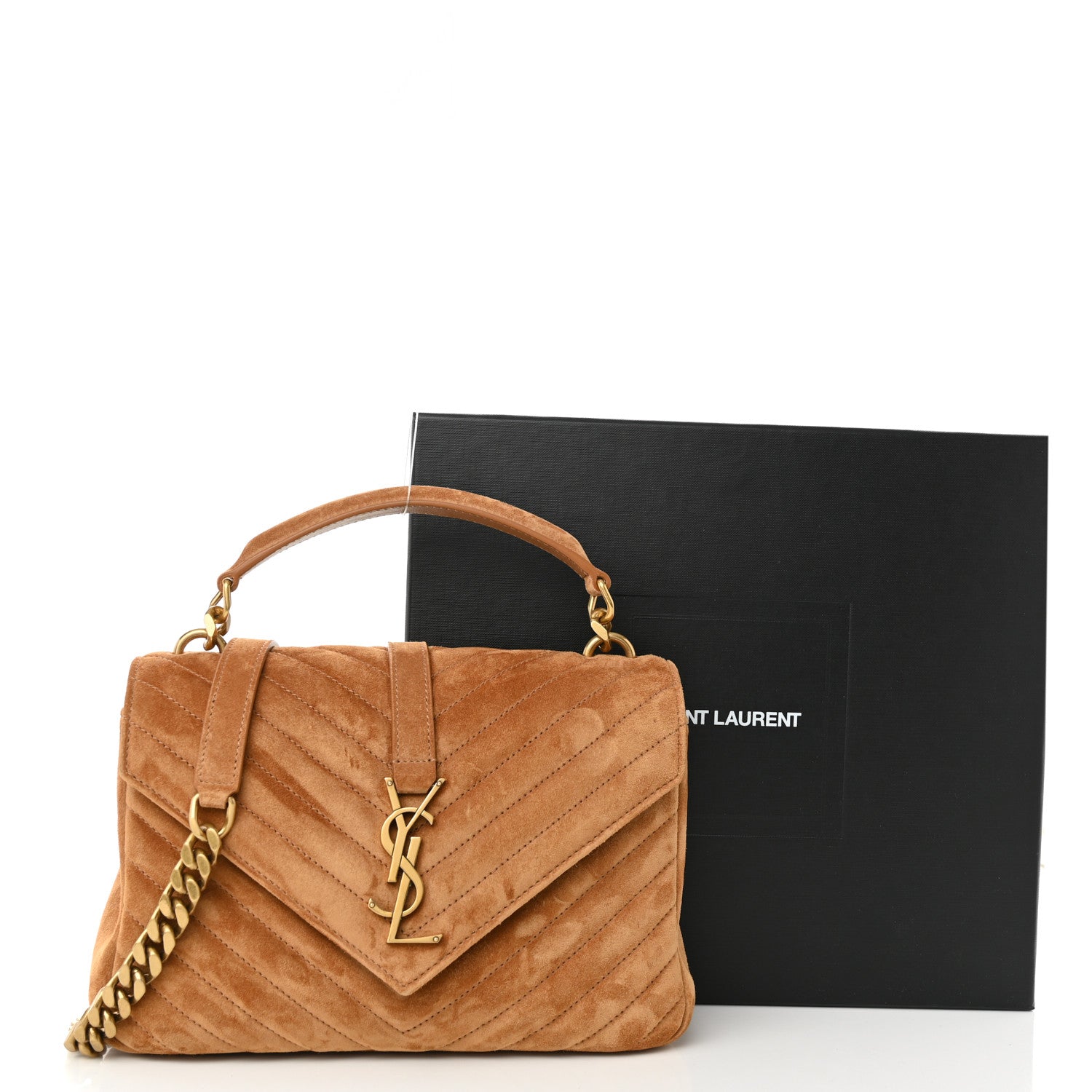 Saint Laurent Suede Matelasse Chevron Monogram Medium College Bag Cinnamon 11 of 11