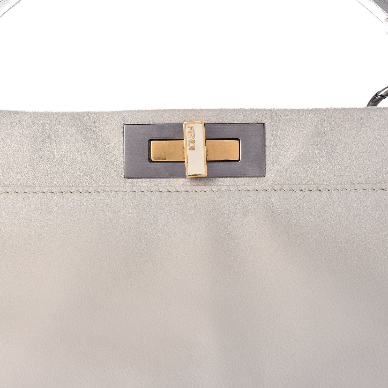Fendi Goatskin Watersnake Large Peekaboo Iconic Satchel White 11 of 26