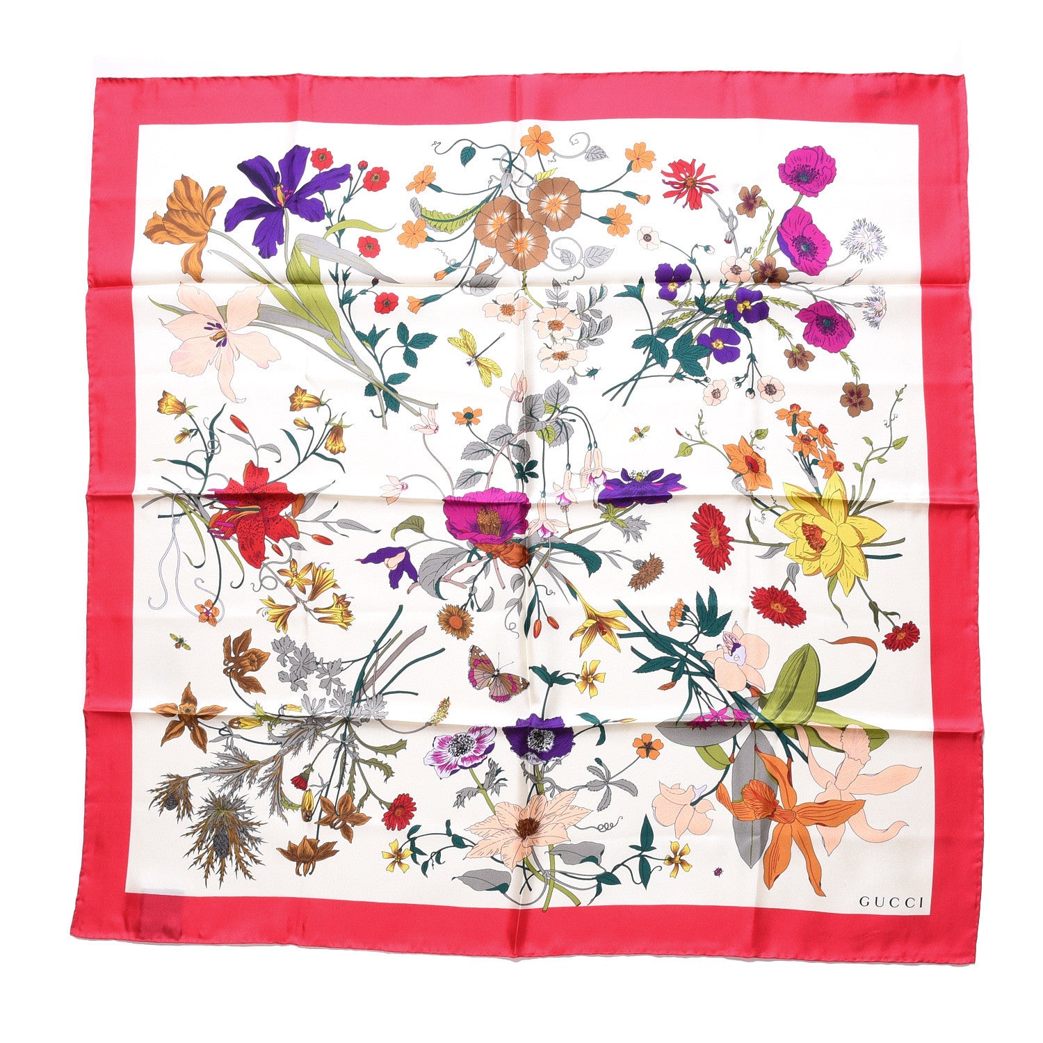 Gucci Silk Twill Flora Gothic Square Scarf Ivory Pink 1 of 4