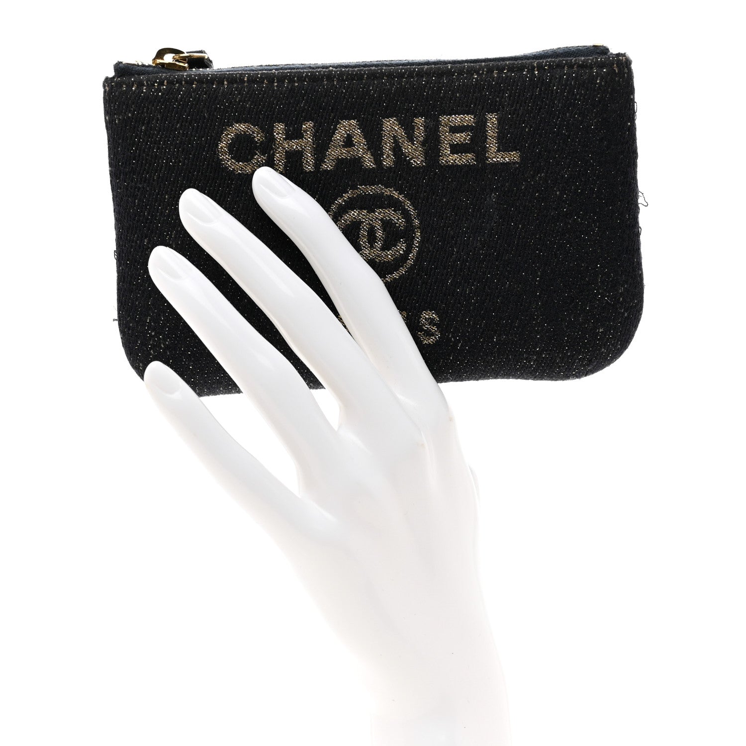 Chanel Lurex Canvas Deauville Cosmetic Pouch Navy Blue Gold 2 of 8