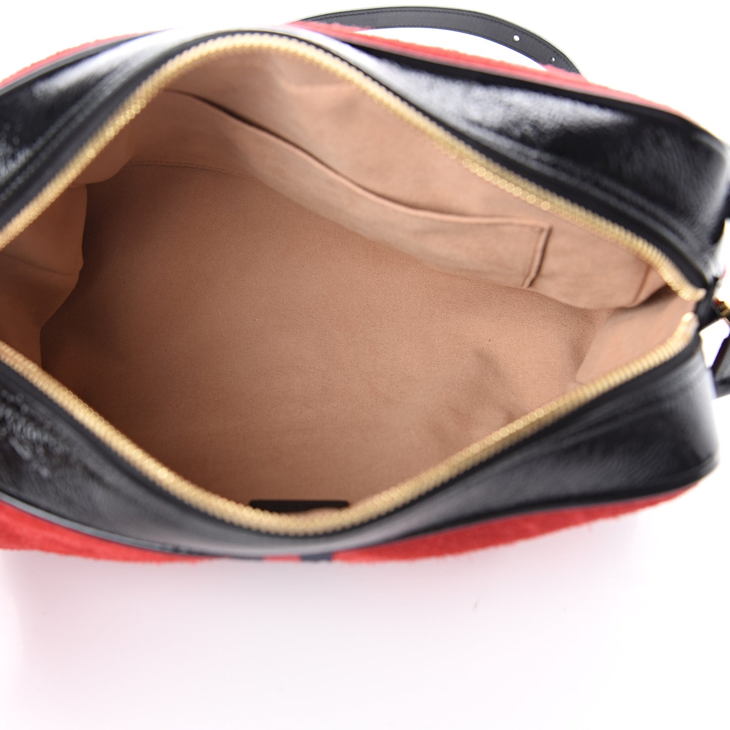 Suede Patent Web Small Ophidia Shoulder Bag Hibiscus Red Black