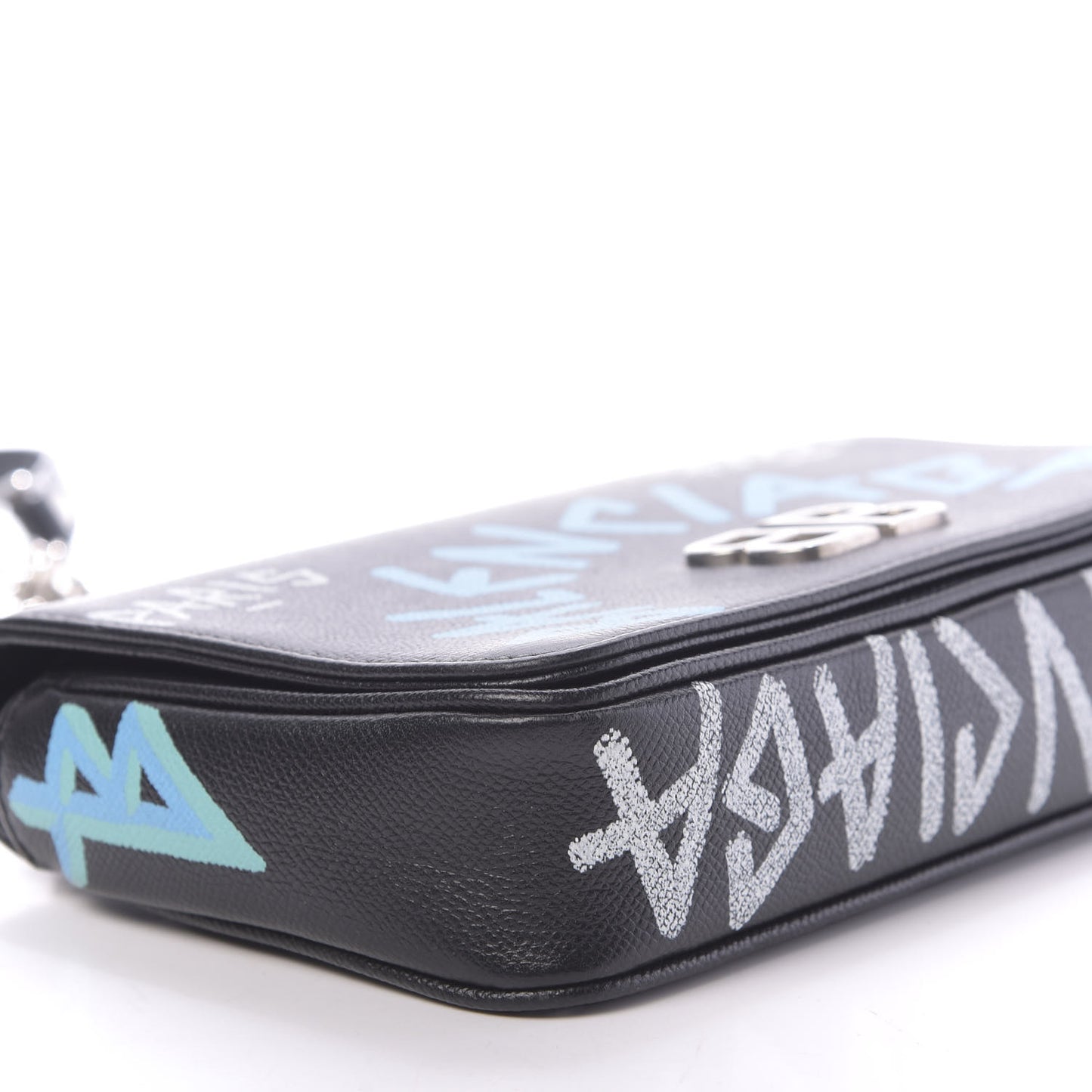 Grained Calfskin Graffiti S BB Round Crossbody Bag Black Multicolor
