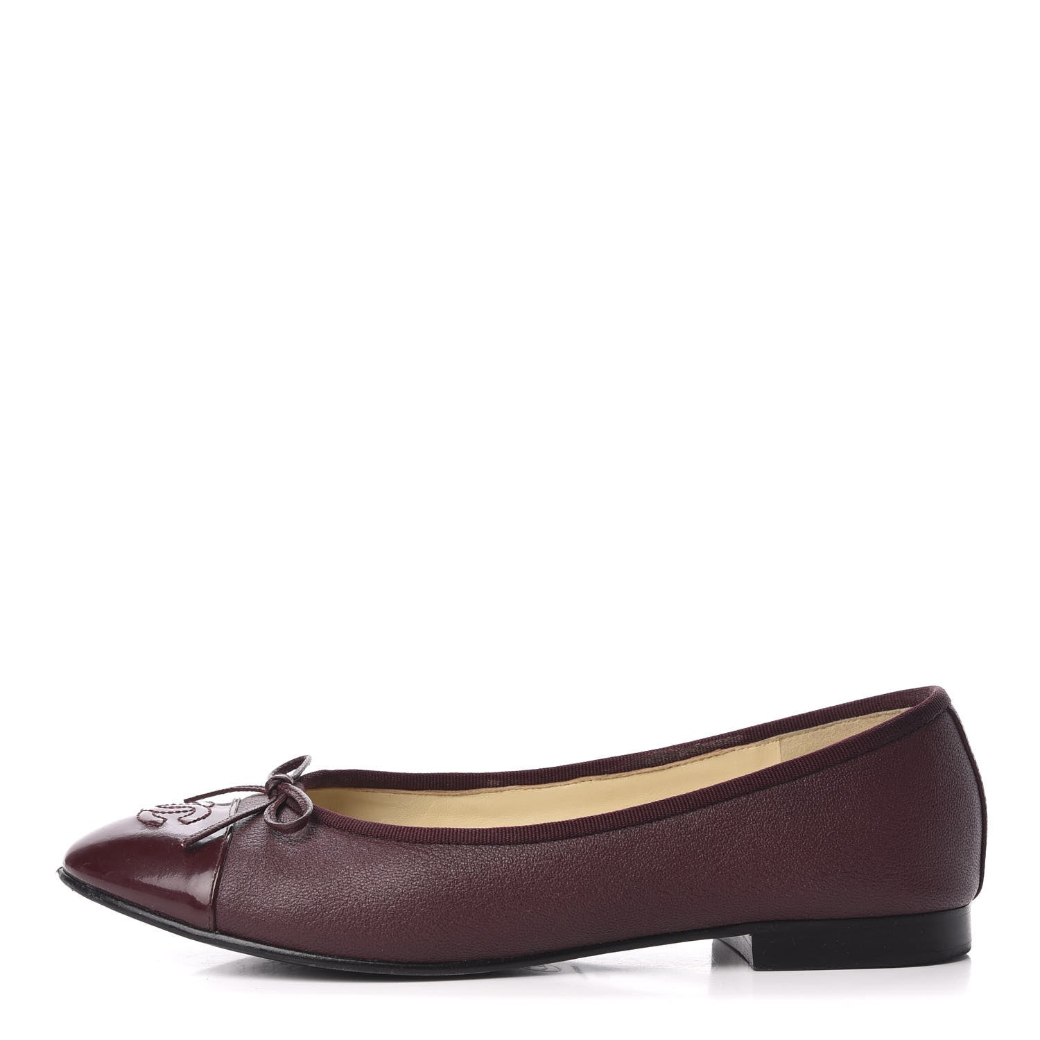 Chanel Goatskin Patent Cap Toe CC Ballerina Flats 39 Burgundy 1 of 12