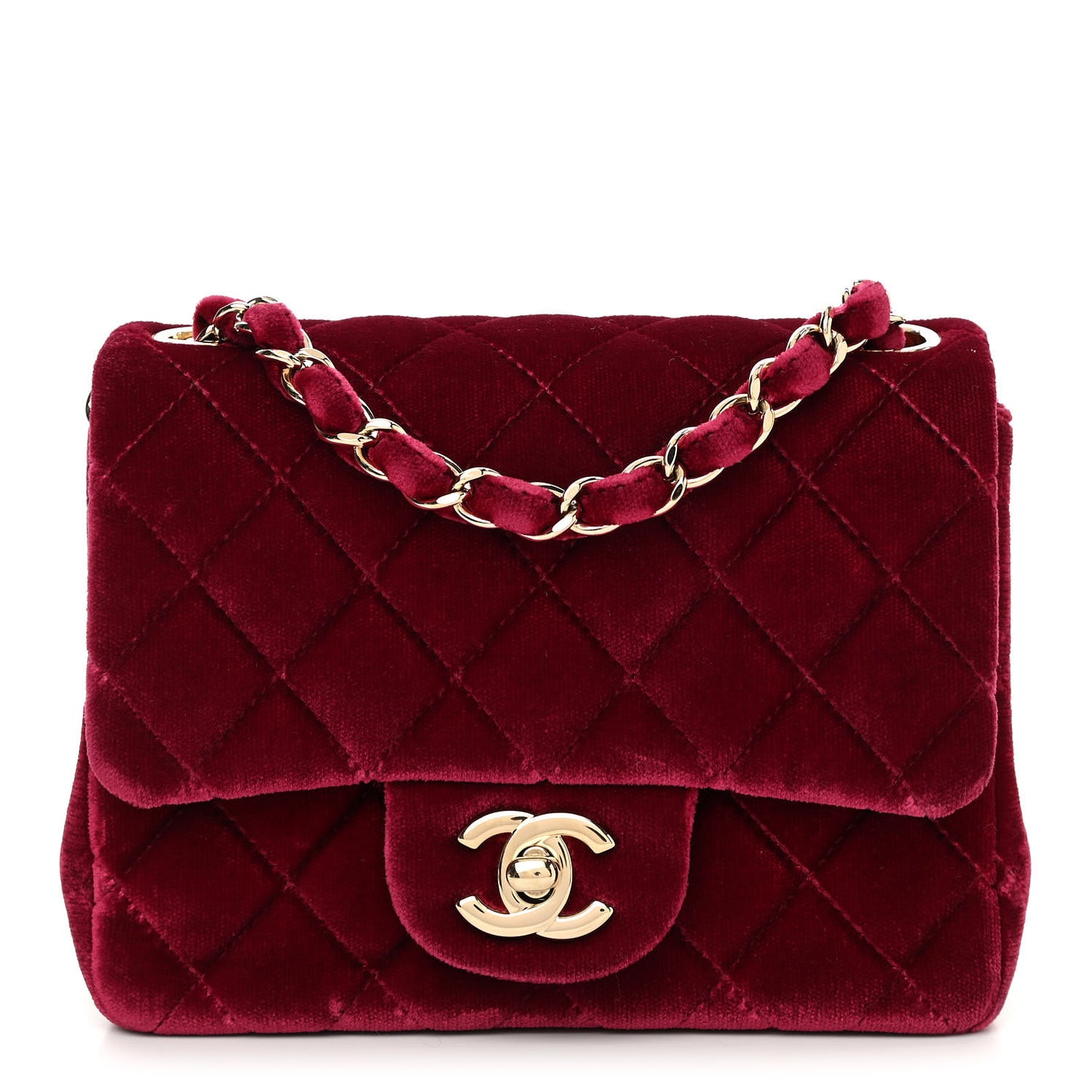 Velvet Quilted Mini Square Flap Burgundy