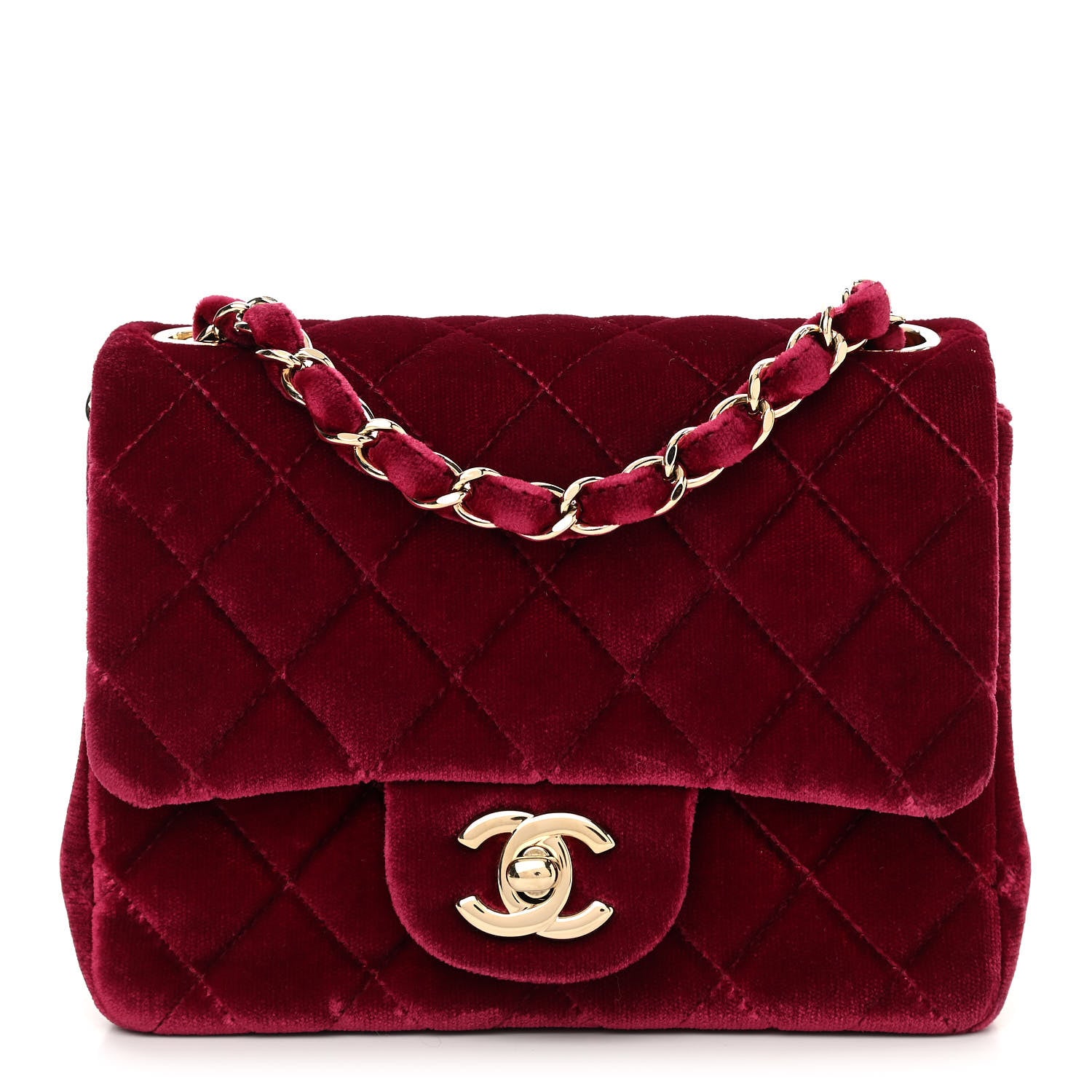 Chanel Velvet Quilted Mini Square Flap Burgundy 1 of 13