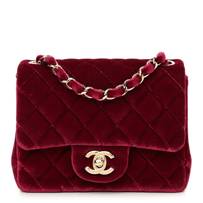 Chanel Velvet Quilted Mini Square Flap Burgundy 1 of 13
