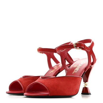 Chanel Kid Suede Sandals 37 Red 4 of 12