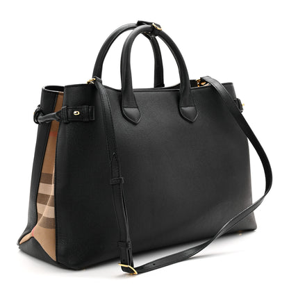 Burberry Derby Calfskin House Check Large Banner Tote Black 3 of 12