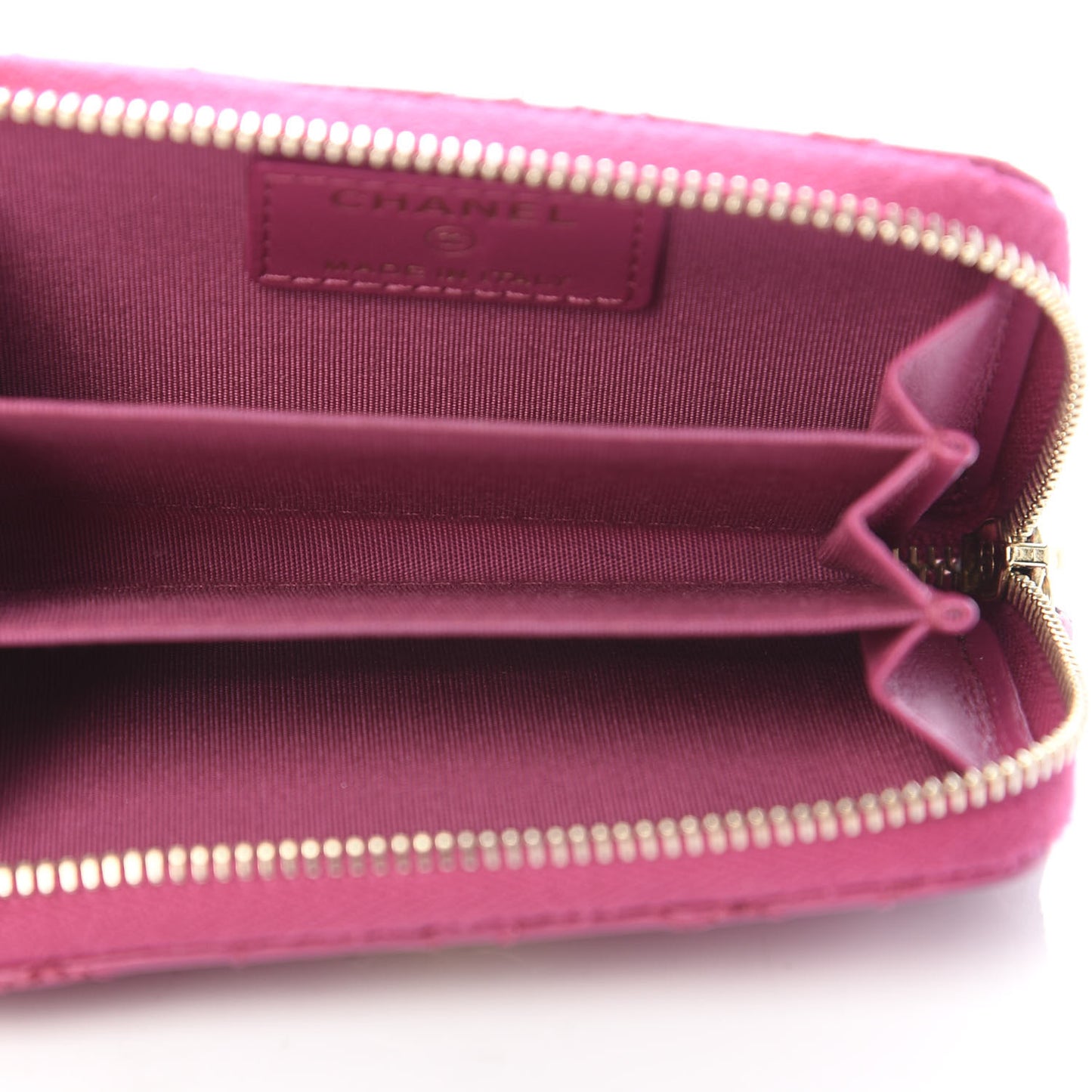 Lambskin Camellia Embossed Zip Coin Purse Fuchsia
