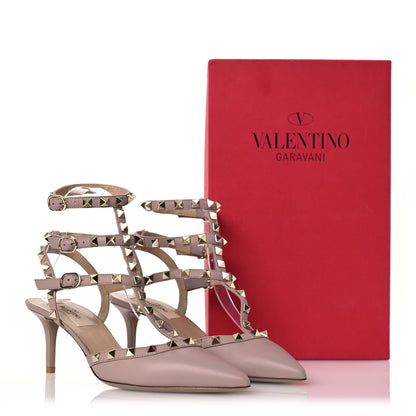 Valentino Garavani Pebbled Calfskin Rockstud Ankle Strap 100mm Pumps 37.5 Poudre 11 of 11