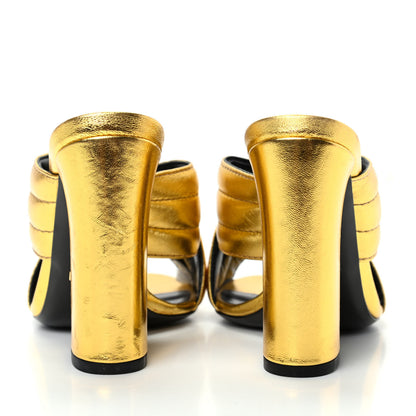 Gucci Metallic Nappa Webby Crossover High Heel Slide Sandals 35 Oro Vecchio 7 of 9