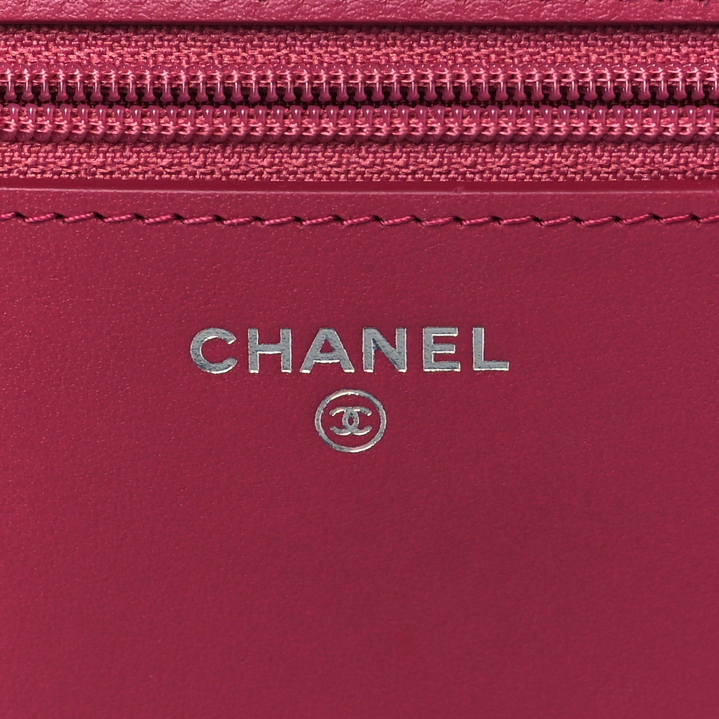 Lambskin Camellia Embossed Wallet On Chain WOC Fuchsia