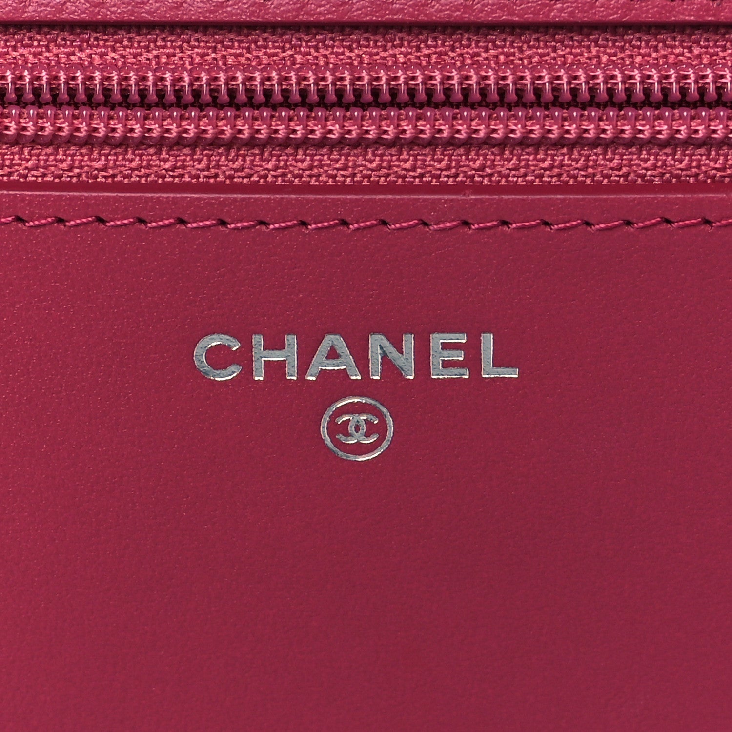 Chanel Lambskin Camellia Embossed Wallet On Chain WOC Fuchsia 6 of 10