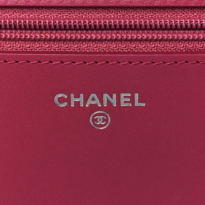 Chanel Lambskin Camellia Embossed Wallet On Chain WOC Fuchsia 6 of 10
