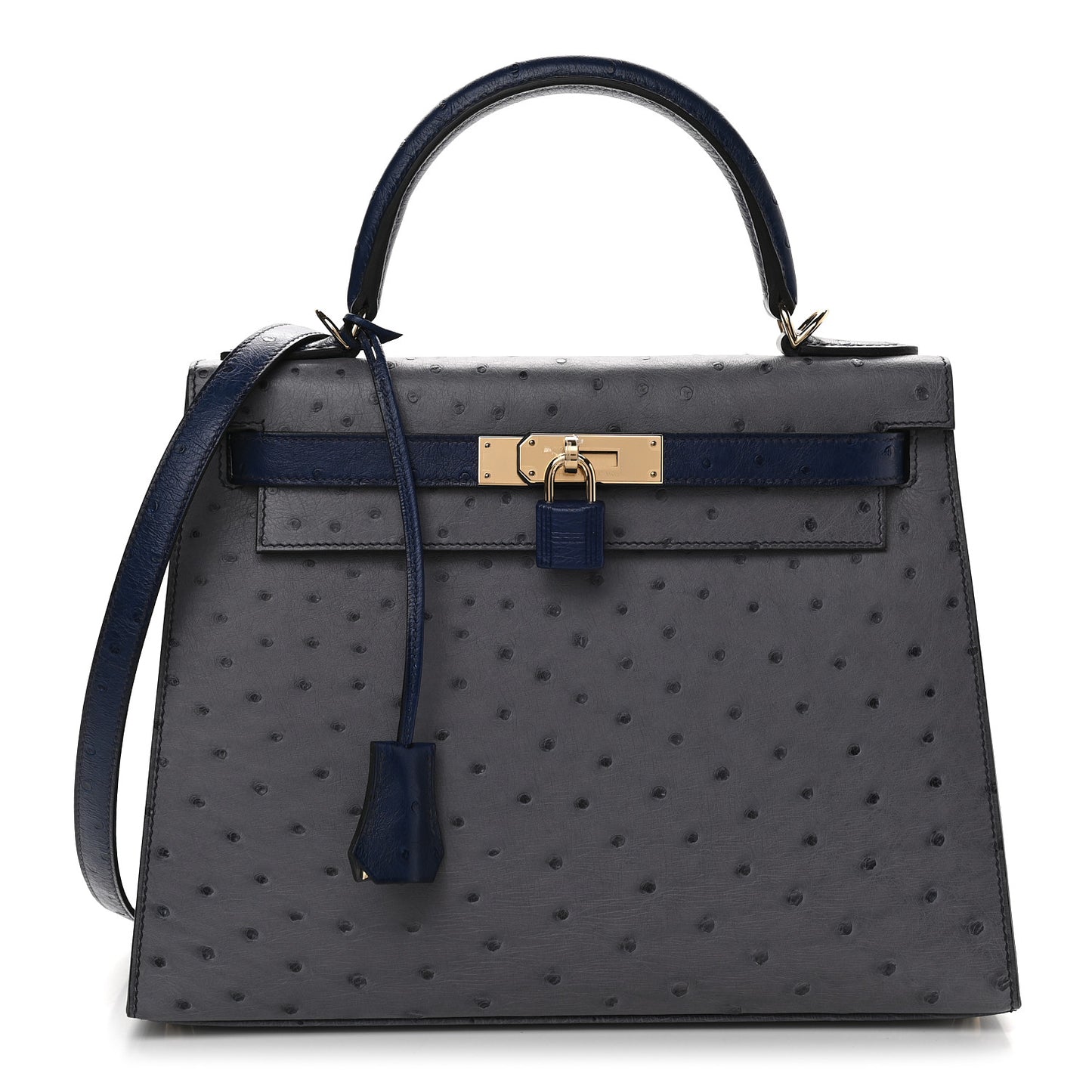 Ostrich Horseshoe Kelly Sellier 28 Gris Agate Bleu Iris
