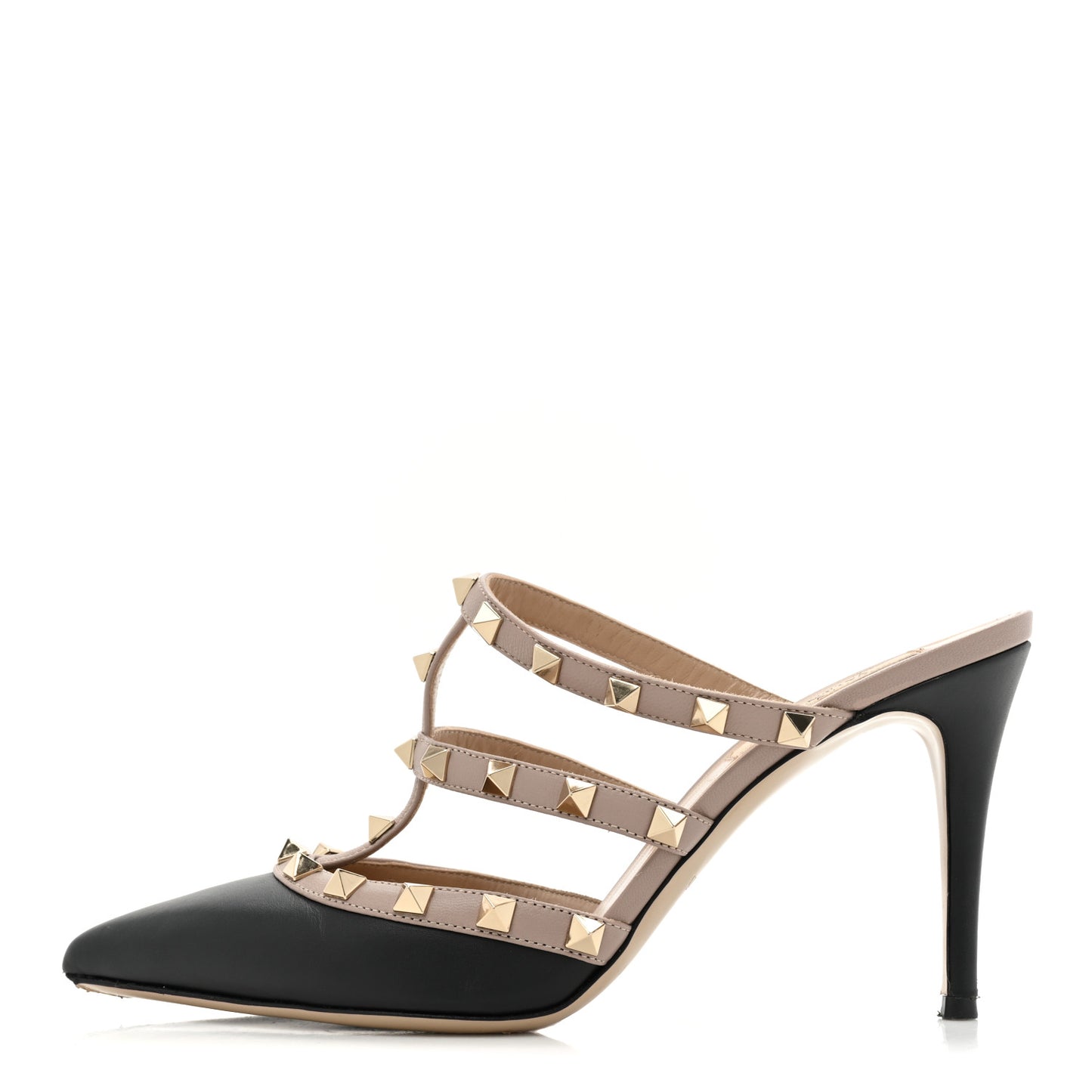 Nappa Rockstud 90mm Cage Mules 37.5 Black Poudre