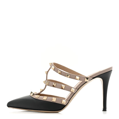 Valentino Garavani Nappa Rockstud 90mm Cage Mules 37.5 Black Poudre 1 of 10