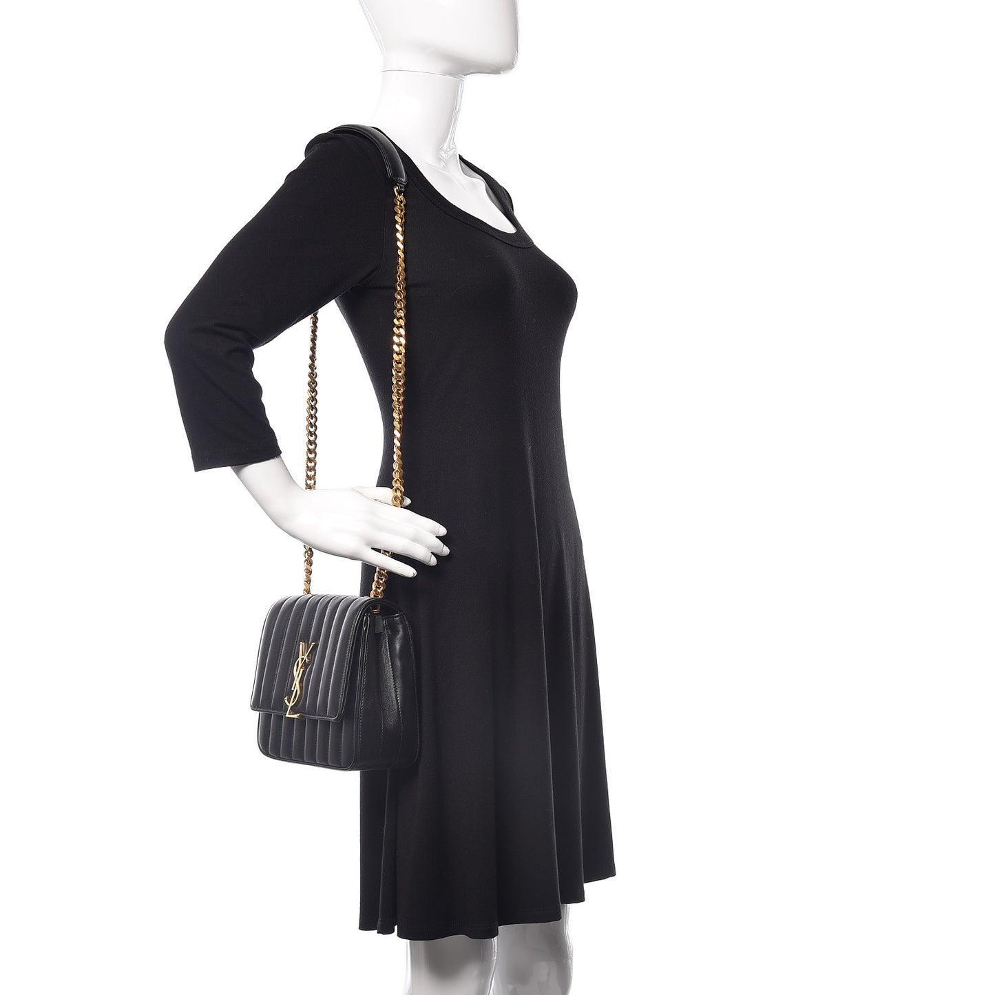 Lambskin Matelasse Monogram Medium Vicky Chain Bag Black