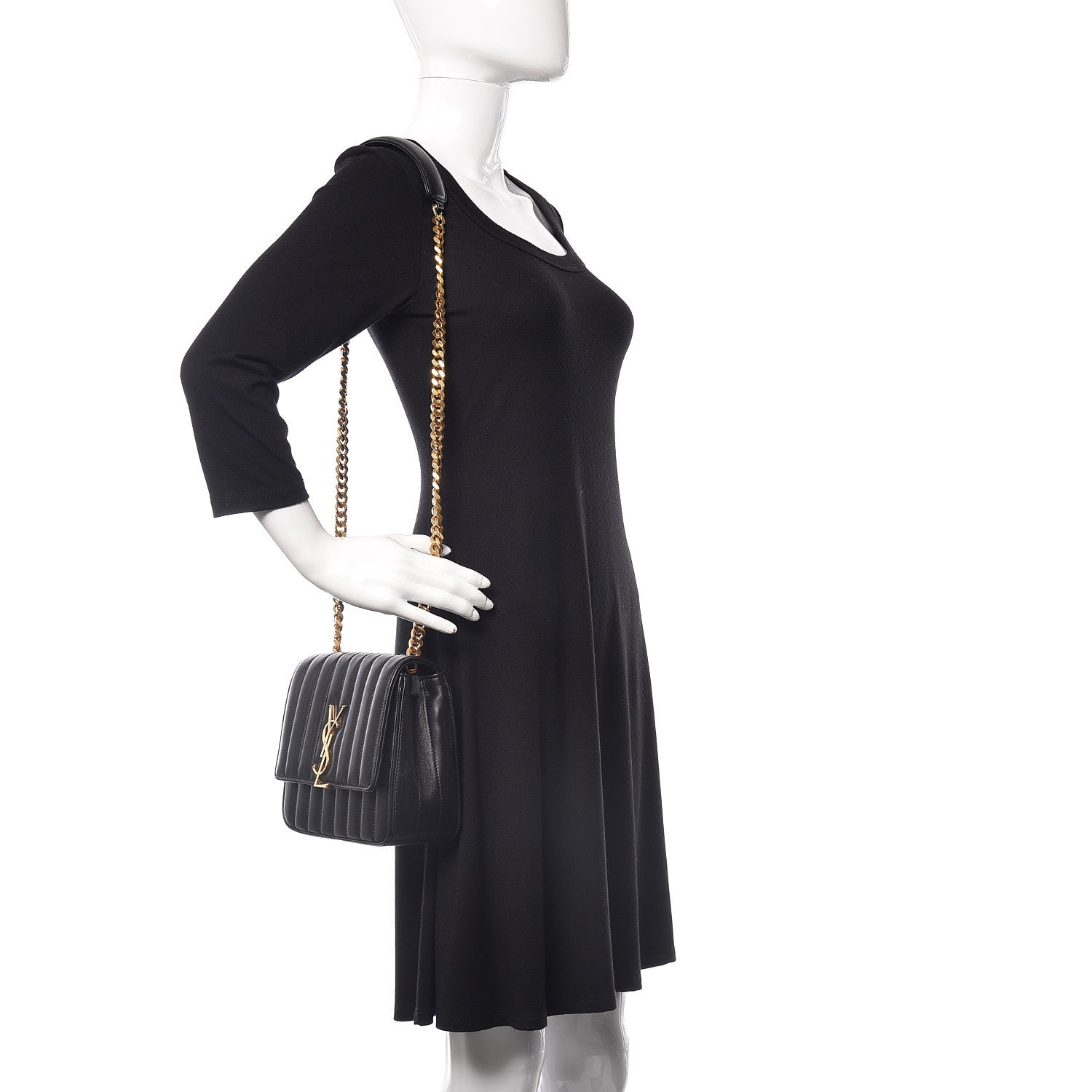 Saint Laurent Lambskin Matelasse Monogram Medium Vicky Chain Bag Black 2 of 9