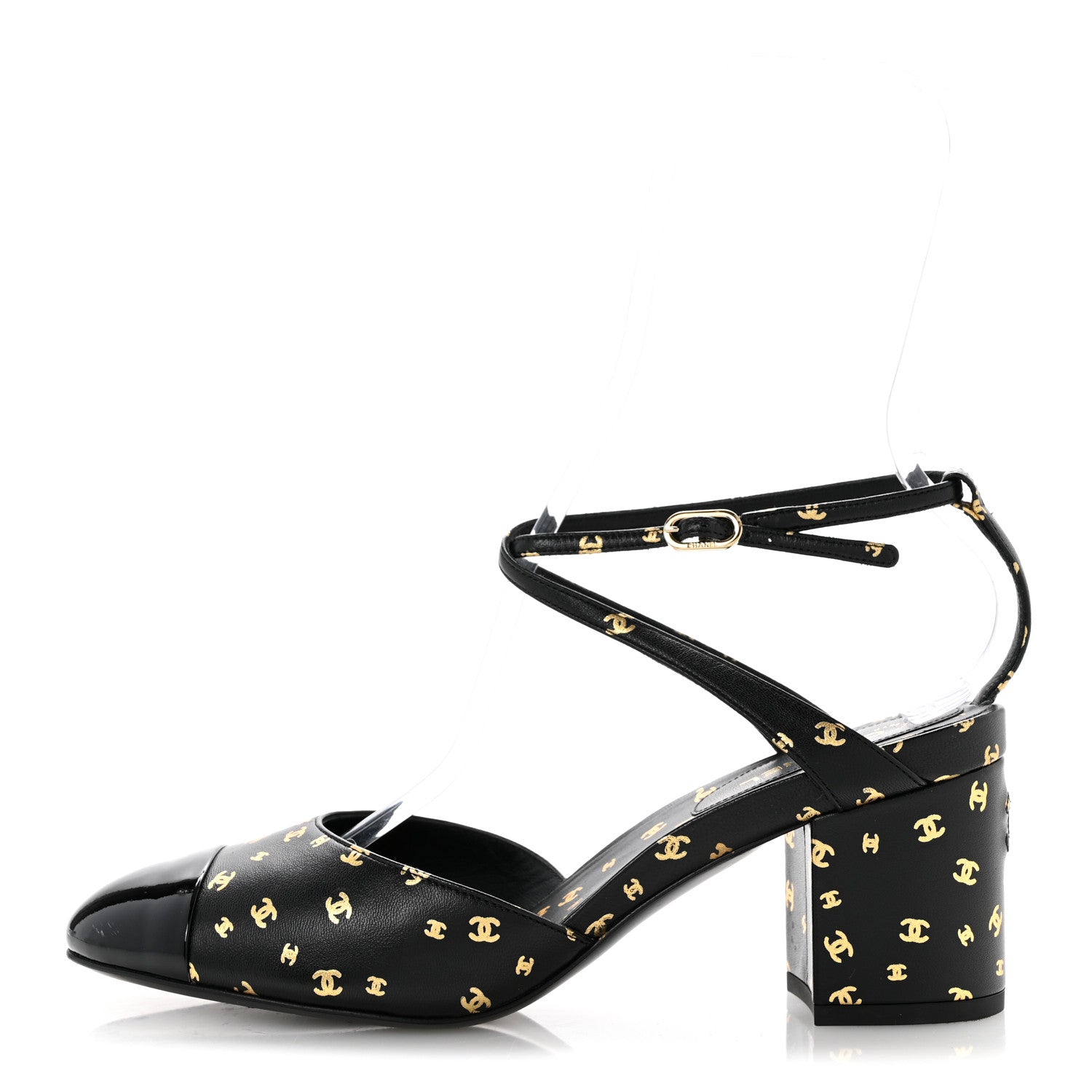 Chanel Printed Lambskin Patent Calfskin CC Slingbacks 39 Black Gold 1 of 11