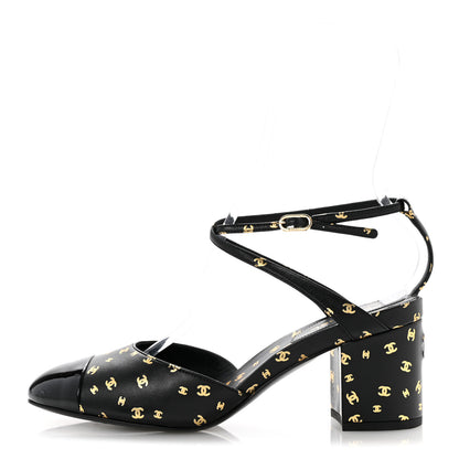 Chanel Printed Lambskin Patent Calfskin CC Slingbacks 39 Black Gold 1 of 11