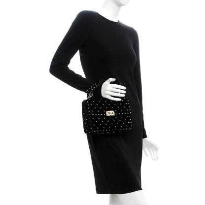 Valentino Garavani Velvet Medium Rockstud Spike Shoulder Bag Black 2 of 9