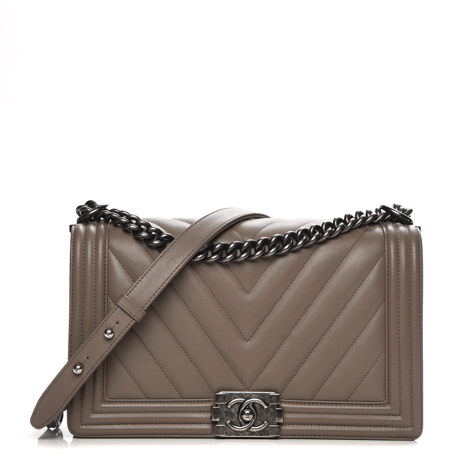 Chanel Calfskin Chevron New Medium Boy Flap Grey 1 of 8