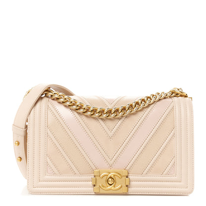Chanel Caviar Suede Calfskin Chevron Medium Boy Flap Beige 1 of 13