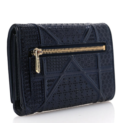 Christian Dior Metallic Patent Micro-Cannage Diorama Elancee Wallet Dark Blue 3 of 16