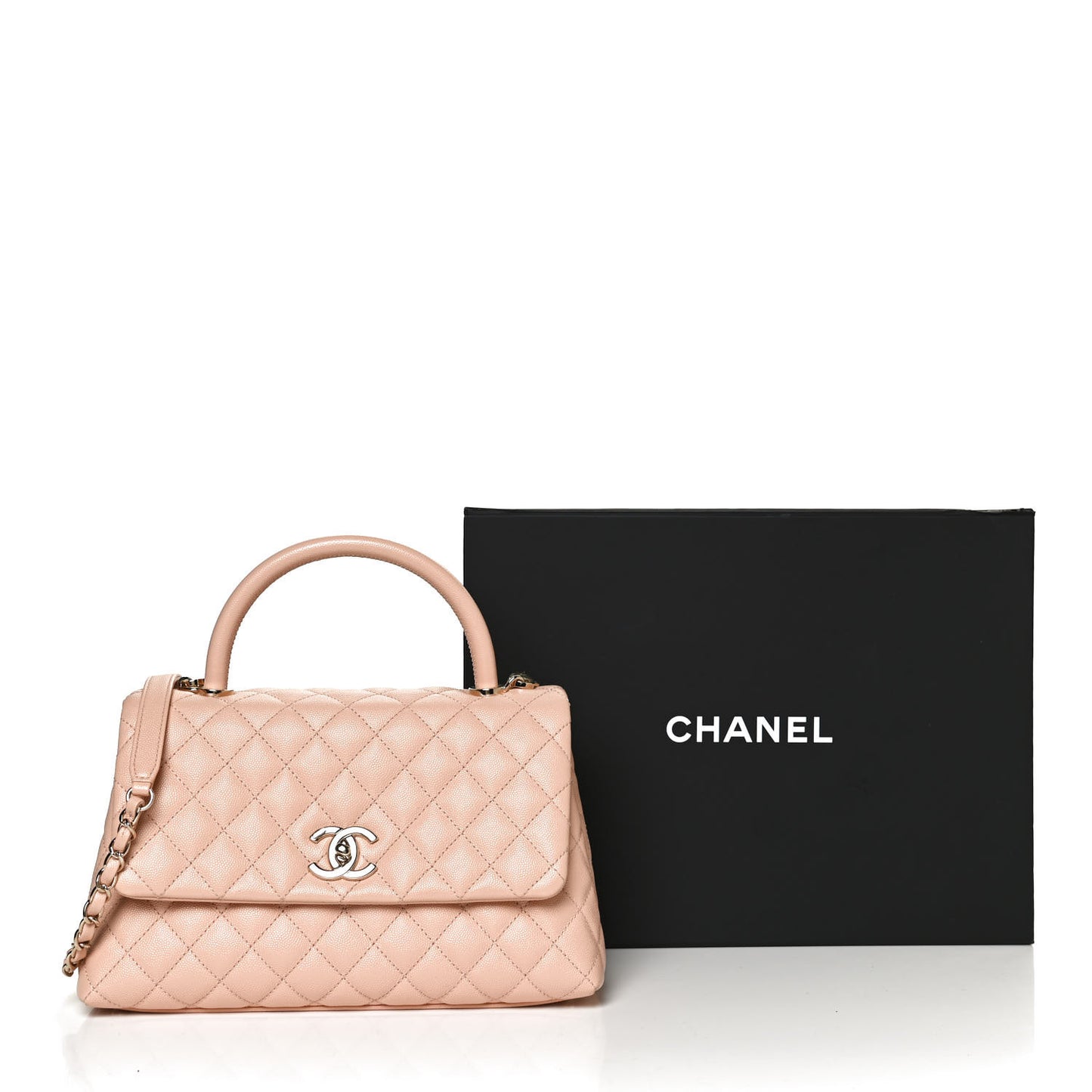 Caviar Quilted Small Coco Handle Flap Beige