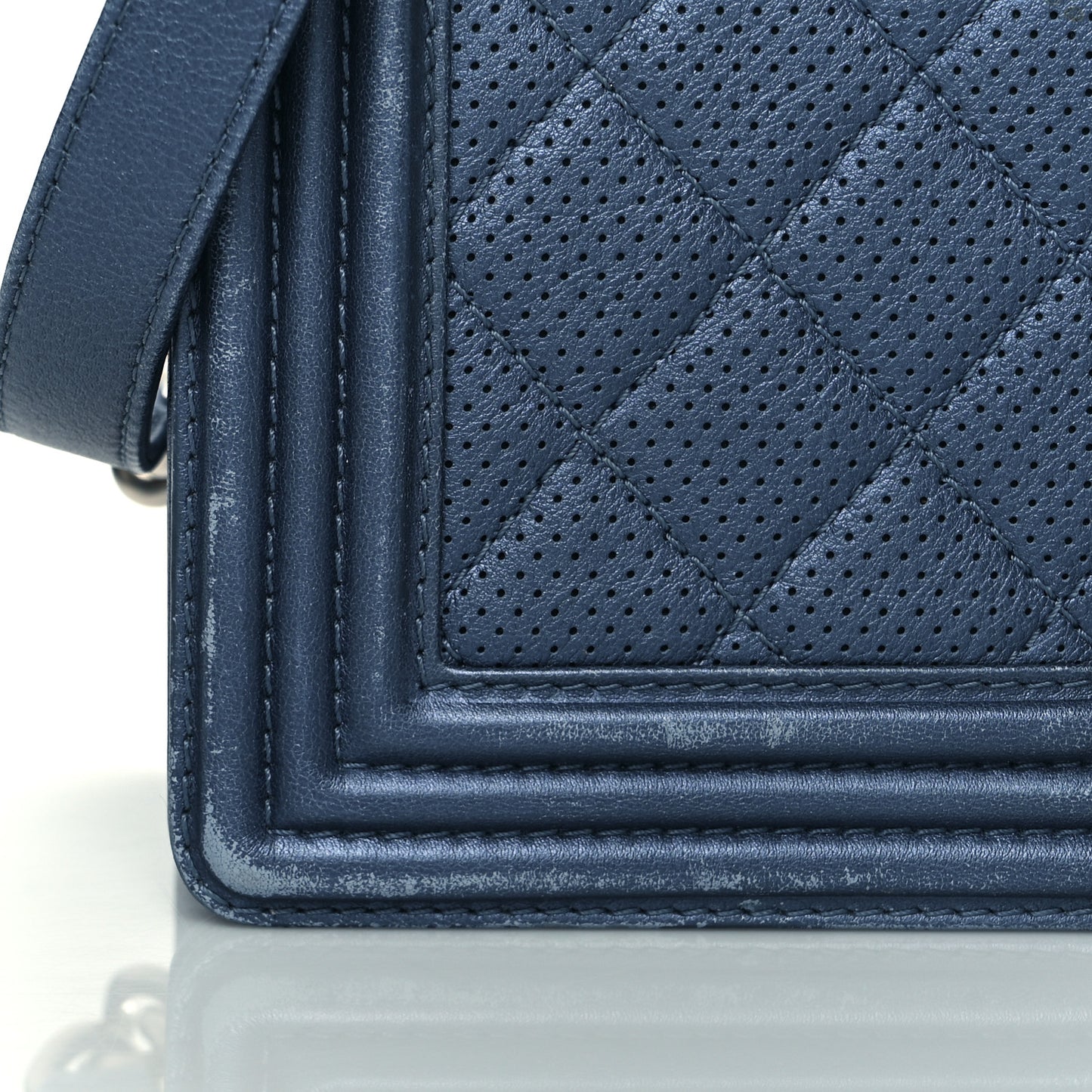 Perforated Lambskin Quilted New Medium Boy Flap Blue
