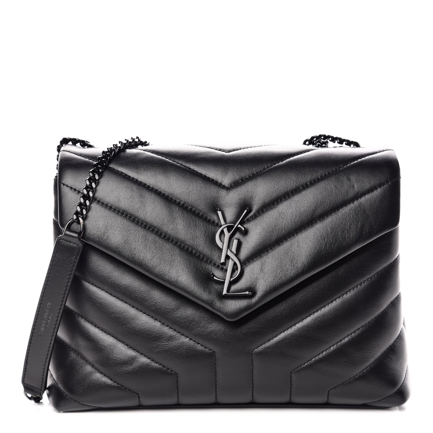 Calfskin Y Quilted Monogram Small Loulou Chain Satchel Black