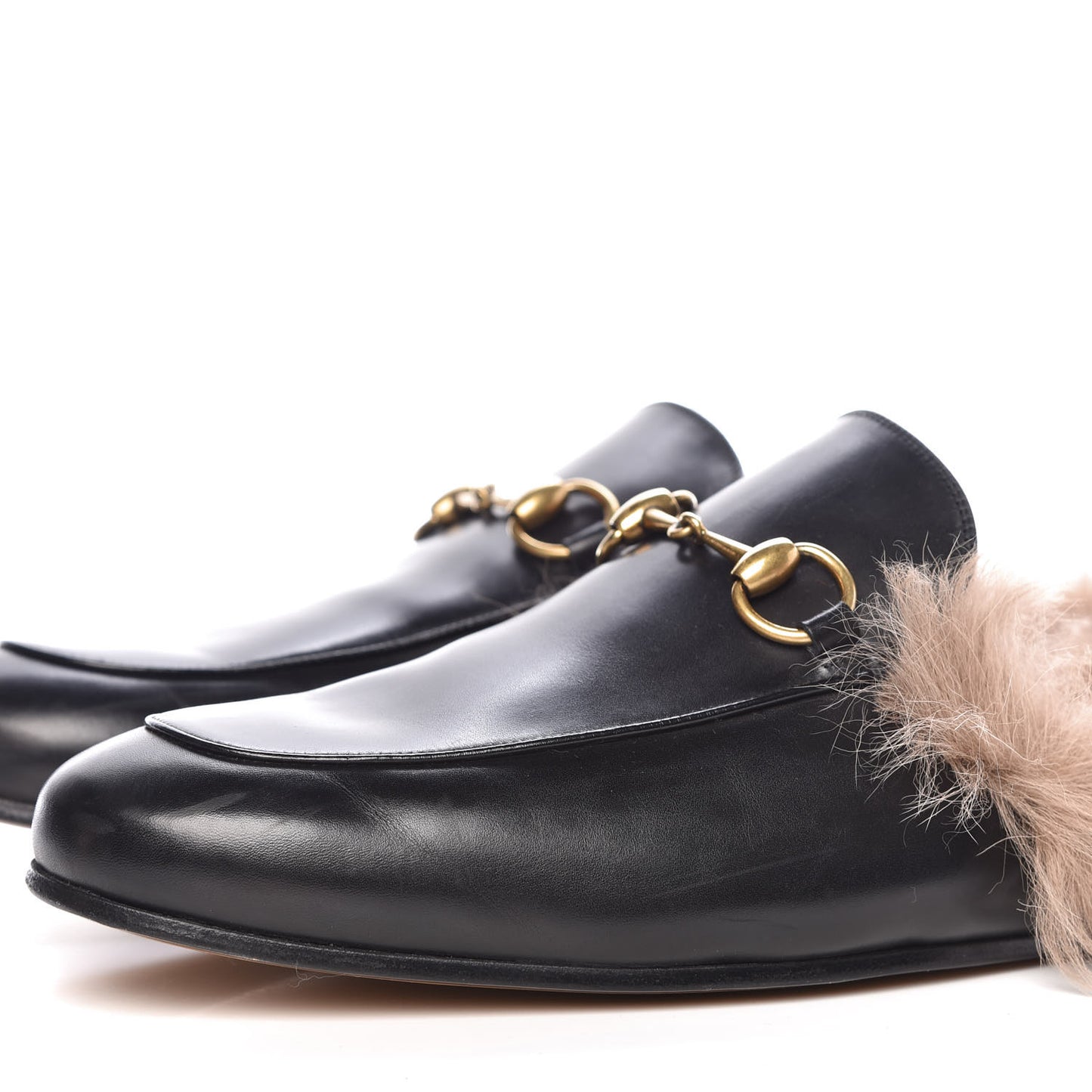 Calfskin Fur Mens Princetown Slippers 10 Black