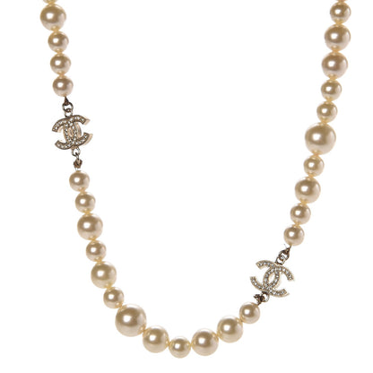 Chanel Crystal Pearl CC Short Necklace Gold 1 of 6