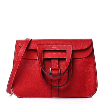 Hermes Taurillon Clemence Verso Halzan 31 GM Rouge Casaque Vermillion 1 of 10