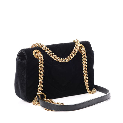 Gucci Velvet Matelasse Mini GG Marmont Shoulder Bag Black 3 of 13