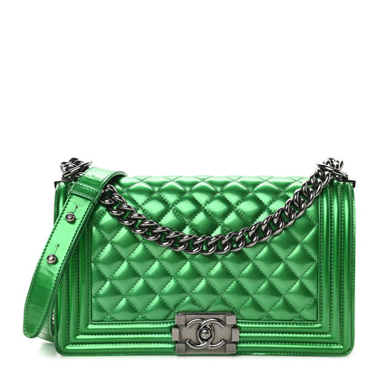 Chanel Metallic Patent Calfskin Quilted Medium Boy Flap Green 1 of 13