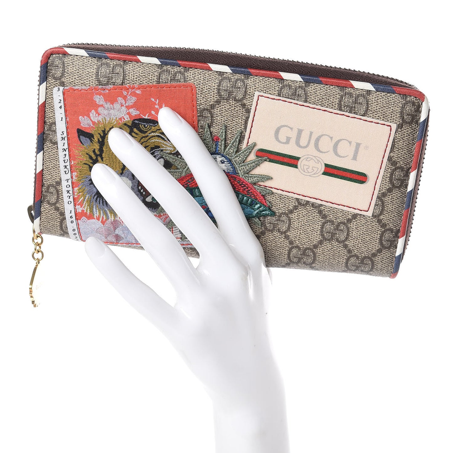 GG Supreme Monogram Courrier Embroidered UFO Zip Around Wallet