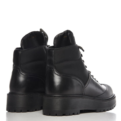 Prada Calfskin Canvas Lace Up Combat Boots 38 Black 4 of 10