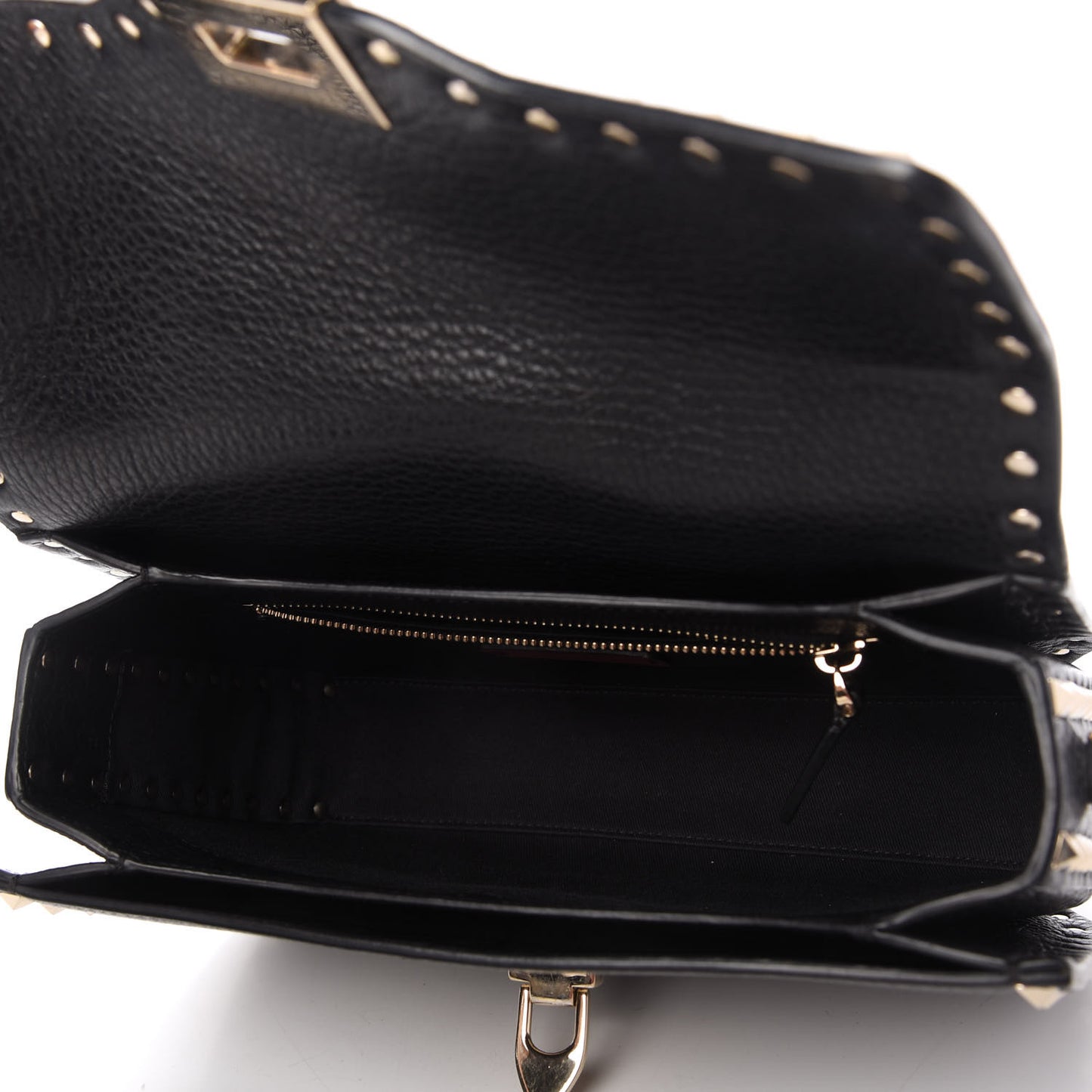 Pebbled Calfskin Rockstud Flap Saddle Bag Black