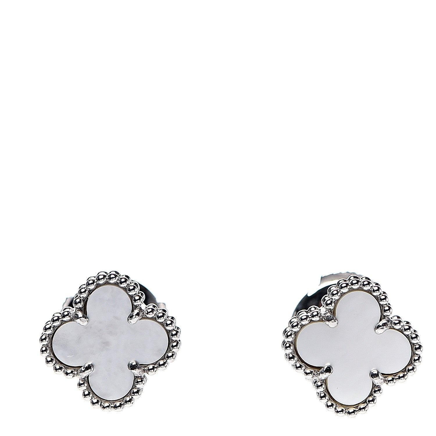 Van Cleef & Arpels 18K White Gold Mother of Pearl Sweet Alhambra Earrings 1 of 6