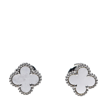 Van Cleef & Arpels 18K White Gold Mother of Pearl Sweet Alhambra Earrings 1 of 6