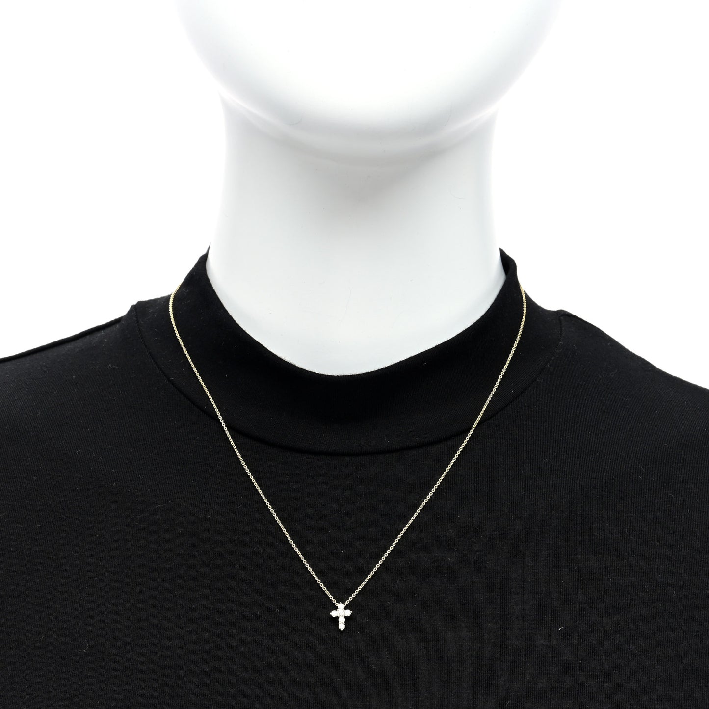 18K Yellow Gold Diamond Tiny Treasures Mini Cross Pendant Necklace