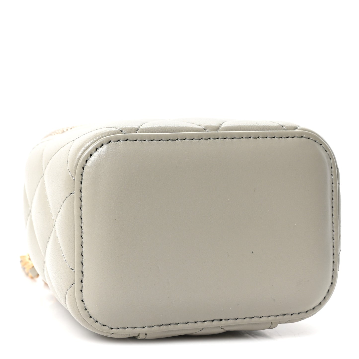 Lambskin Quilted Pearl Crush Mini Vanity Case With Chain Grey