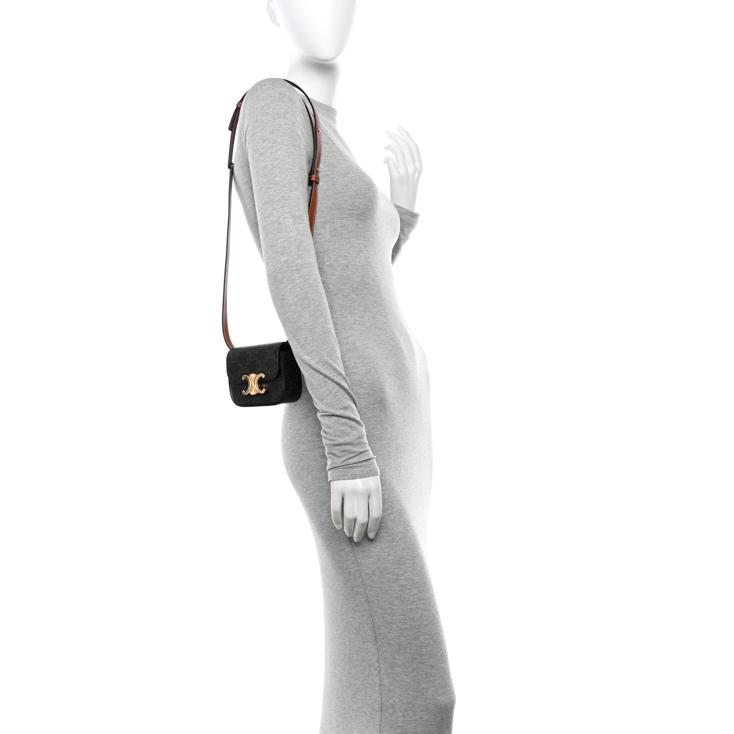 Celine Triomphe Canvas Calfskin Mini Triomphe Tan 2 of 10