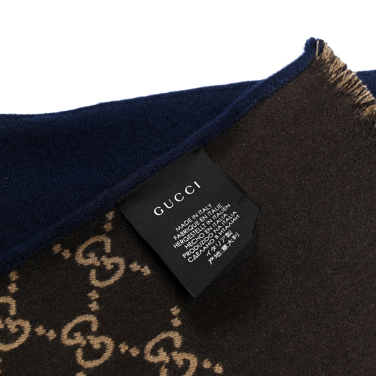 Wool Silk GG Monogram Ripon Simple Scarf Brown Blue