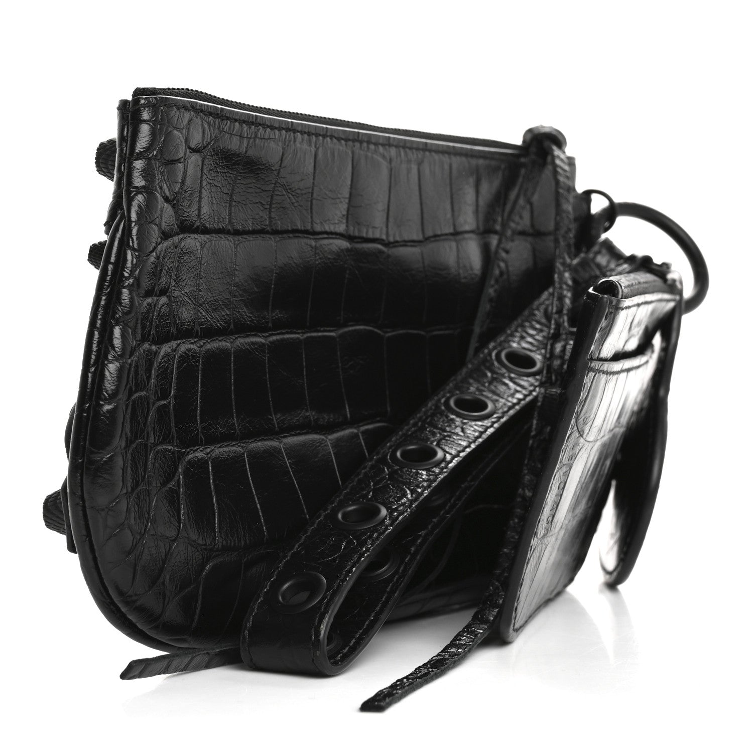 Balenciaga Extra Supple Calfskin Crocodile Embossed Monochrome Mini Le Cagole Multi Pouch Black 4 of 11