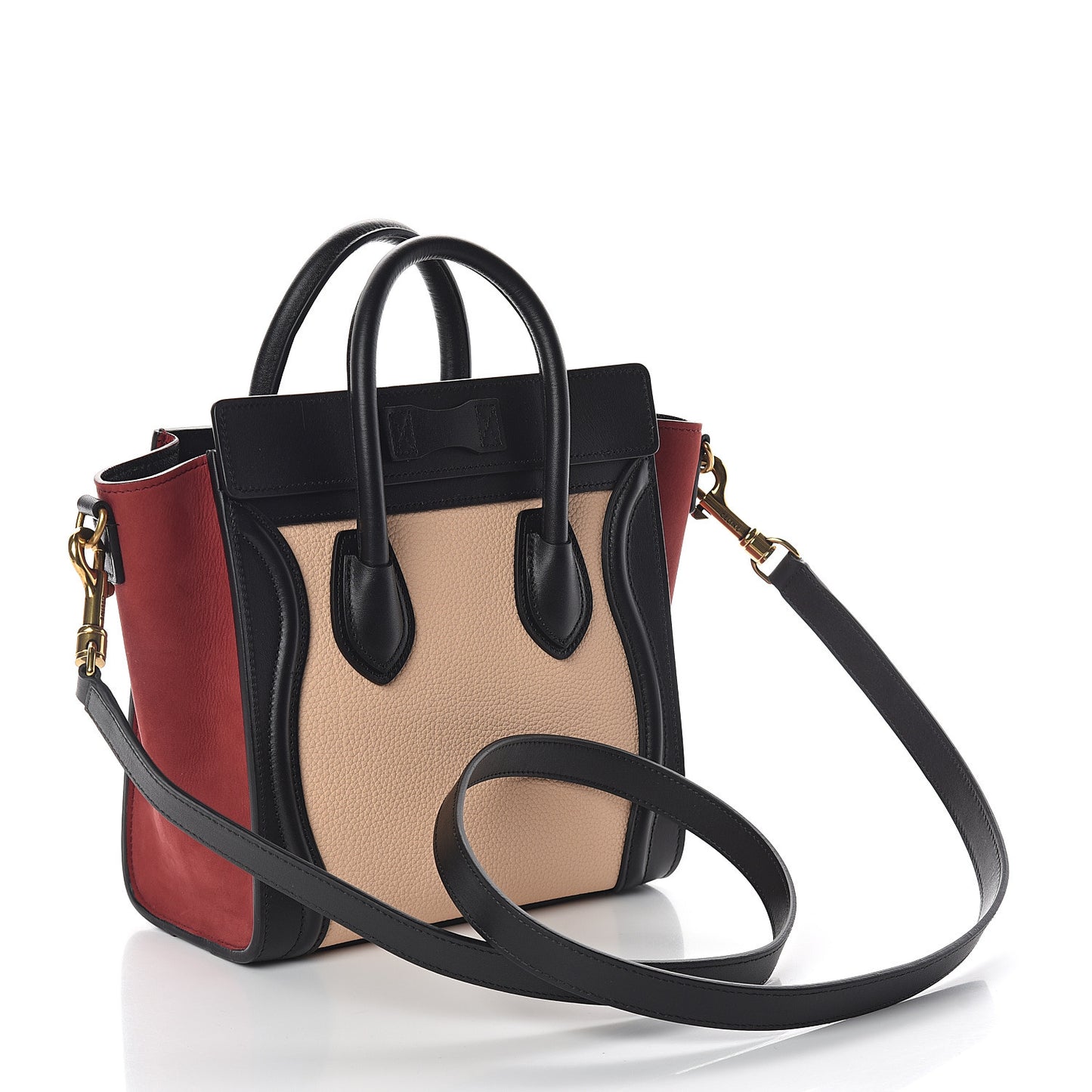 Drummed Calfskin Nubuck Nano Tri-Color Luggage Ruby